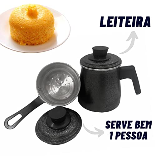 Cuscuzeiro Individual 2 em 1 Porção Única Cozi Vapore Caneco Leiteira 1L Com 2 Tampas (Preto)