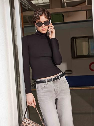 CIDER Turtle Necks Tops for Women Long Sleeve Shirts Mock Neck Solid Basic Tee Slim Fit Soft Base Layer Fall Tops2