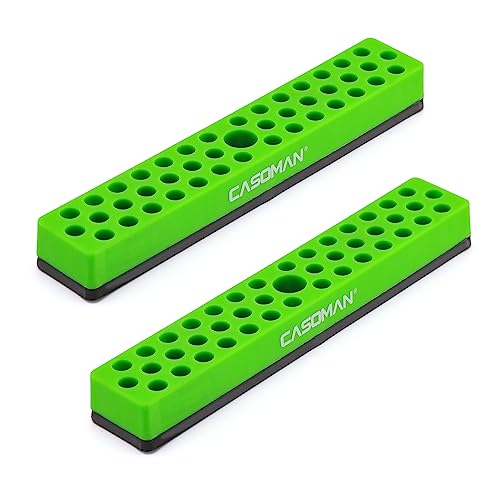 CASOMAN 2 organizadores de brocas hexagonales de 1/4 pulgadas con base magnética, verde, organizador de brocas de 86 agujeros con base magnética fuerte, organizador de brocas magnético para tu