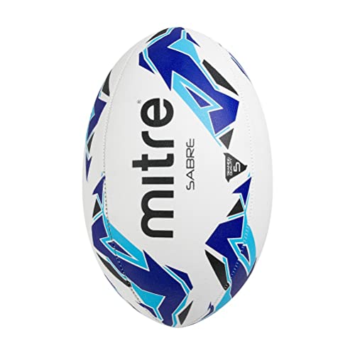 Mitre Sabre Rugby Ball, White/Blue/Cyan, 5 #TOP3