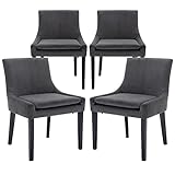 COLAMY Modern Dining Chairs Set of 4, Upholstered Corduroy Accent Side Leisure Chairs with Mid Back and Wood Legs for Living Room/Dining Room-Grey