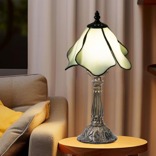 Nizrsky Tiffany Table Lamp,3 Color-Temperature Flowers Stained Glass Lamp,8 Inch Tiffany Style Lamp for Bedroom Living Room Home, Handcrafted Light, Included Bulb (Warm White)