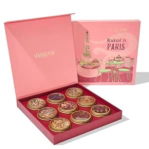 VAHDAM, Weekend in Paris Christmas Tea Gift Set - 9 Loose Teas | Tin Caddy Travel Edition Gift Box | Christmas 2025 Gift Ideas for Women &amp; Men | Gluten Free, Non GMO