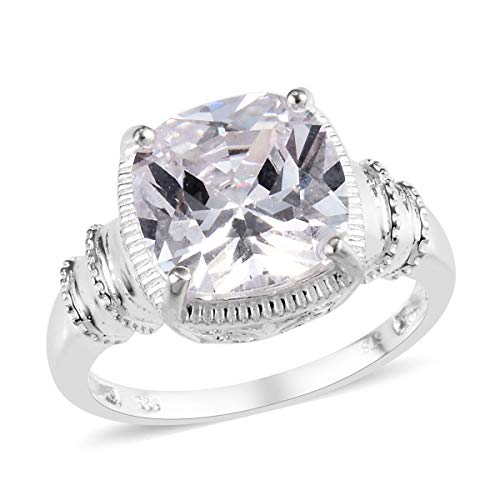 CZ Solitaire 925 Sterling Silver Cushion Cubic Zirconia Promise Engagement Wedding Ring for Women Graduation Gifts for Her Prom Fashion Jewelry Size 5 Cttw 9.6