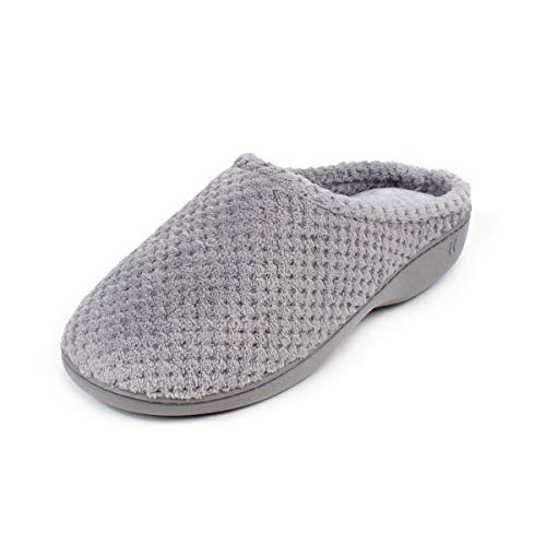 Isotoner Women Ladies Popcorn Terry Mule Slippers Open Back, Grey (Pale Grey Pgr), 8 UK