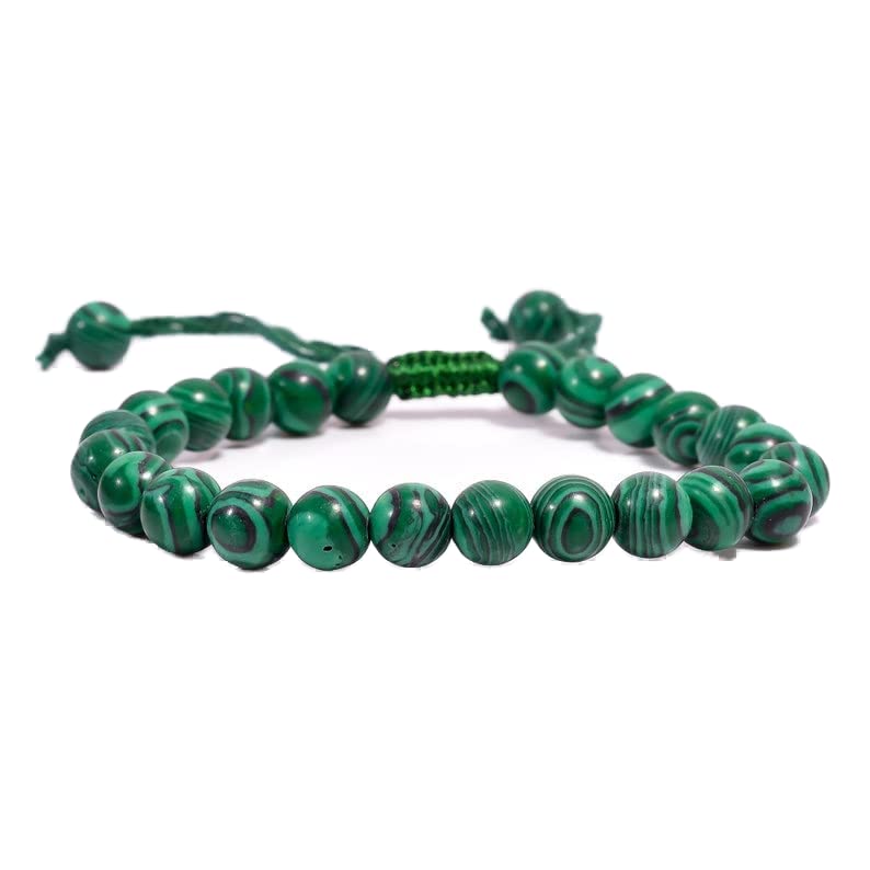 Bracelet en malachite 8mm cordon ajustable pour hommes et femmes