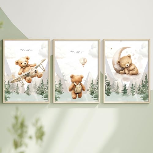 3 Affiche Nounours Chambre Bébé 30X40CM Poster Foret Enfant Tableau Deco Ourson Chambre Bebe Toile Decoration Murale Enfant Garco Affiche Bebe Ours Cadeau sans Cadre