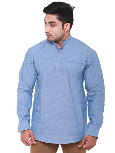 Image of Men's Linen Chinese Collar Full Sleeve Plus Size Short Kurta