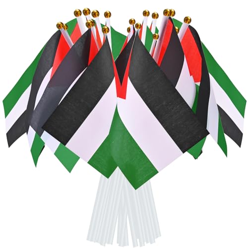 AhfuLife 15pcs Palestine Flags on Sticks for Party Decorations 14 x 21cm Hand Held Palestinian Small Flags with 30cm White Pole for National Party Festival Celebration Home Indoor Outdoor Decoration