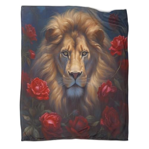 Plaid chaud lion 3D anti-froid grand format microfibre lavable - 3