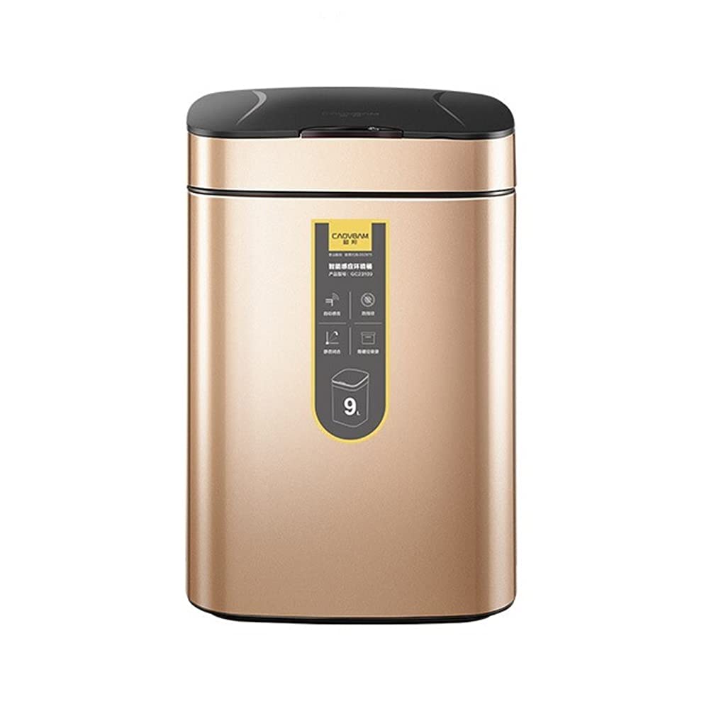 Smart Sensor Trash Can, Household Stainless Steel Waterproof Design with Cover Automatic Opening/closing Lid Toilet Paper Basket(9L)