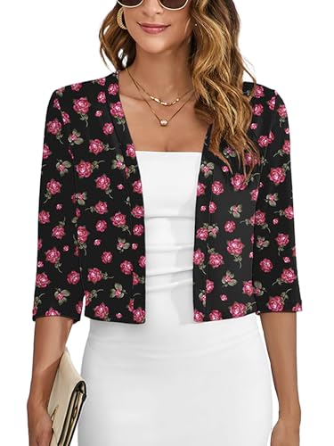 Image of Heymoments Women's Thin Shrugs 3 /4 Sleeve Lightweight Cropped Sweaters Open Front Cardigan for Dress