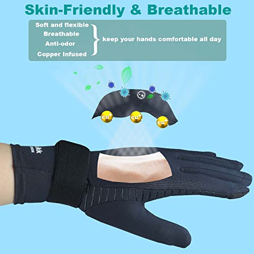 2 Pairs Copper Arthritis Compression Gloves,Relieve Hand Pain, Rheumatoid,Osteoarthritis,Carpal Tunnel,Full Finger Compression Gloves For Women Men With Touchscreen Tips & Wrist Strap(Small/Medium) #TOP3