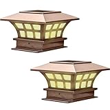 Solar Post Cap Lights Outdoor Set of 2, Warm White Waterproof Dusk to Dawn Copper LED Solar Deck Fen