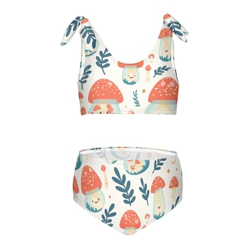 KLL Red Safari Mushroom Plant Girls' Two Piece Bikini Sets Beach Bathing Suit Swimming Suits Adjustable Strap