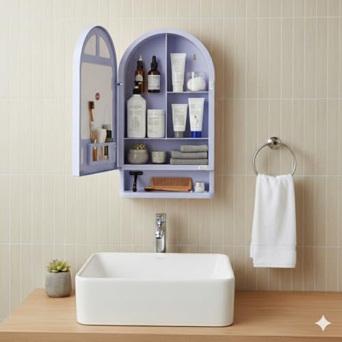 Image of BRANCO Plastic Ideal Mirror Cabinet | Multipurpose Cabinet | Wall Mounted Hanging Mirror Bathroom Accessories | Mirror Cabinet for Living Room, Bathroom, Bedroom (Blue)
