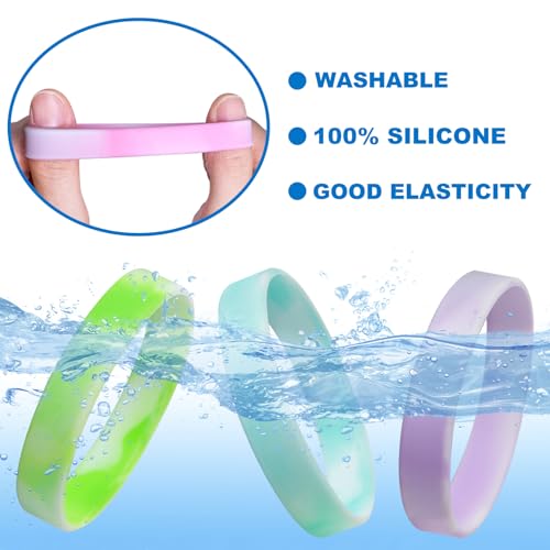 Cyclusive WHITE SWIRL-20P 20 Pieces Rubber Bracelets Solid Color Silicone Wristbands Colored Rubber Stretch Bracelets thumb #3