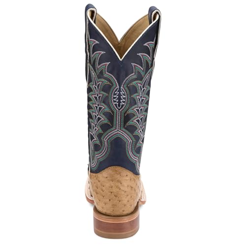 Justin Boot Company Men`s Chisolm Tan Full Quill Ostrich 13in Navy Blue Cowhide Top3