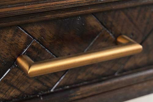 Image of Jofran Mid-Century Modern Acacia Wood Writing Desk with 3 Drawers and USB Charging Port, 48 Inch Computer Desk for Home Office Work, Dark Chevron