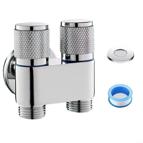 G1/2 1 In Salidas Doble Control Lavadora Grifo Inodoro Triángulo Válvula (Plata)