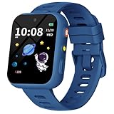 BIGGERFIVE Smart Watch for Kids with Dual Cameras, 30 Puzzle Games, Video & Music Player, Audiobooks, Flashlight, Pedometer, Calculator, Educational Toys Birthday Gifts for Boys Girls Ages 4-10 Blue