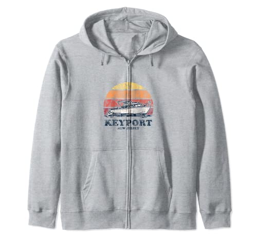 Keyport NJ Vintage Boating 70s Retro Barco Diseño Sudadera con Capucha