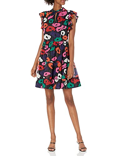 Milly Women's Layla Poppy Print On Crinkle Chiffon Dress, Black Multi, M #TOP20