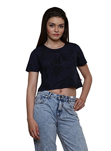 Image of LE BOURGEOIS Women Loose Fit Round Neck Short Sleeve Cotton Crop Top