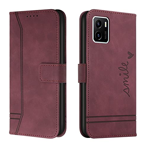 Lihondar Funda para Vivo Y15S 2021/Y10/Y15A/Y01, PU Cuero Billetera Tapa Flip Carcasa Libro Case Magnético con Tapa y Ranura para Tarjetas Piel Cartera para Vivo Y15S 2021/Y10/Y15A/Y01 (Rojo)