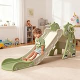 Kakbgee Kinder Rutsche, HDPE Gartenrutsche, Klappbare Baby Slide mit Kletterteil, Basketballkorb und Ringwurfspiel, Spielplatz für Drinnen/draußen, 152 x 68 cm, 142 cm verlängerte Rutsche (Grün)