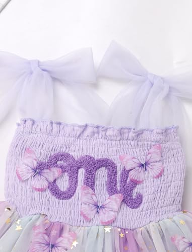 IDOPIP Butterfly 1st Birthday Outfit for Baby Girls Embroidery One Romper Smocked Tutu Dress with Headband Cake Smash Clothes4