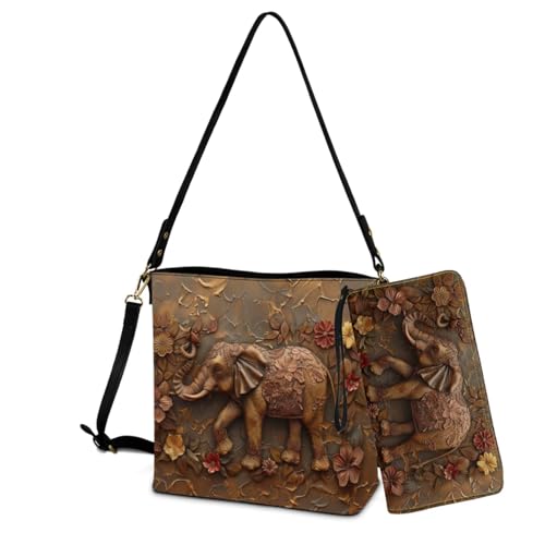 Leather Crossbody Handbag with Wallet for Women, Lightweight Bucket Bag Purse and Wallet Set for Daily Use Travel