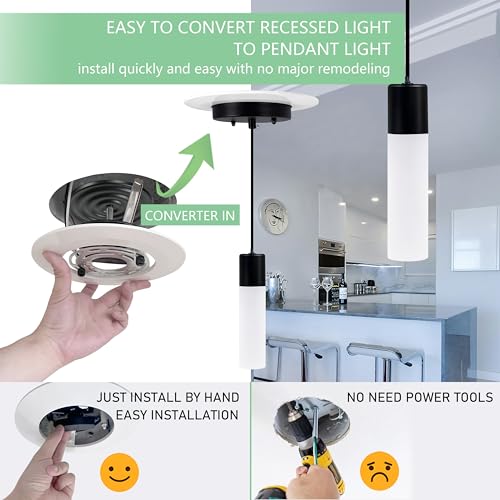Image of Soliseed 5 /6 inch Recessed Can Light Conversion Kit to Pendant, White 1 Pack | Instant Recessed Converter for Pendant Lighting, No Tools Needed, Fan compatible, E26 Socket for Kitchen, Island & Bedroom