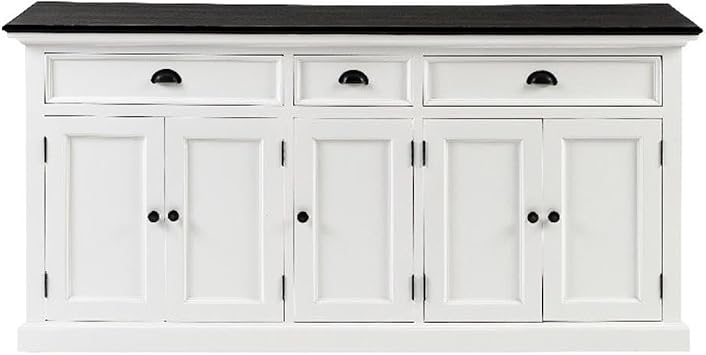 NovaSolo Halifax Mahogany Wood Buffet with 5 Doors 3 Drawers in White
