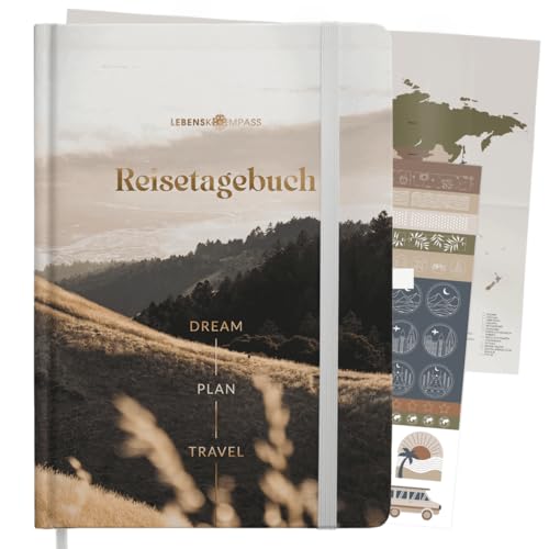 LEBENSKOMPASS Reisetagebuch mit Sticker-Set und Weltkarten Poster zum ausfüllen mit...