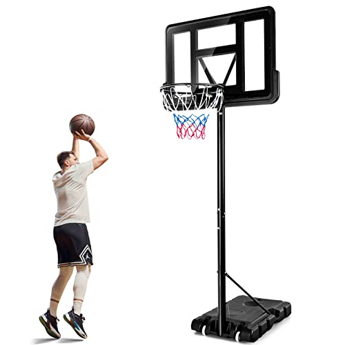 KOMFOTTEU Panier de Basket-Ball d'Extérieur, 12 Niveaux de Hauteur réglables 130-305 cm, Support de Basket-Ball Mobile, Base en PE et PVC, Panneau de...