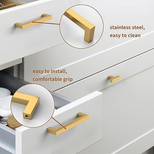 Astrée 10 Pack Gold Kitchen Handles - 128mm Stainless Steel Cupboard & Drawer Handles, 128mm Hole Center(5 Inch) - Image 4