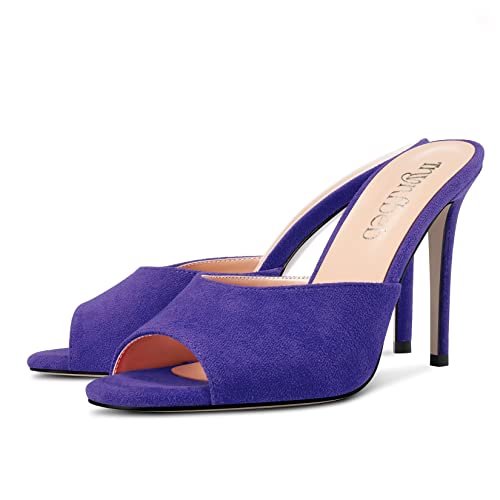 Image of TNYNFBEB Women Stiletto High Heel Peep Open Toe Sandals Slingback Slip-on Wedding Office Cute Basic Classic 3.9 Inches Heels