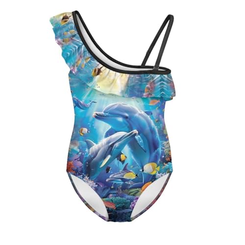Image of Xpyiqun Swimsuits for Girls 3-14 1-Shoulder Ruffle Bathing Suit One Piece Adjustable Halter Swimming Wear