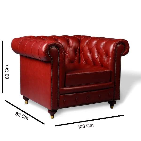 Image of UMAR ARTS Luxury Chesterfield Leatherate Sofa Set, Tufted Genuine Leatherate, Classic Living Room Furniture (1 Seater Red)