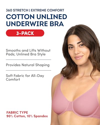 Image of Fruit of the Loom Women's Unlined Underwire Bra - Cotton & Spandex Blend for Natural Shape and Flexibility