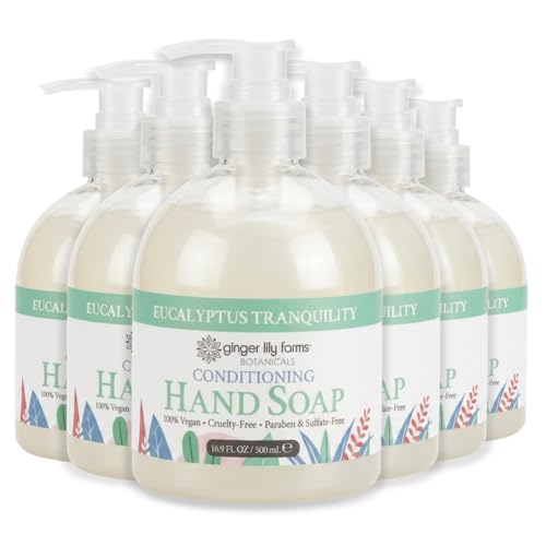 Image of Ginger Lily Farms Botanicals Conditioning Liquid Hand Soap Refill, 100% Vegan & Cruelty-Free, Eucalyptus Tranquility, 16.9 Fl Oz (Pack of 6)