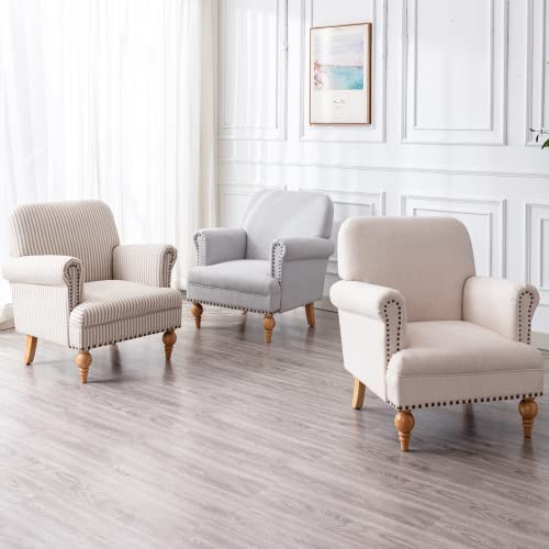 Janoray Linen Accent Chairs Set Of 2 Mid-Century Modern Living Room Armchair With Nailhead Trim & Wood Legs Comfy Upholstered Single Sofa Chair For Lounge/Bedroom/Reception, Cream #TOP6