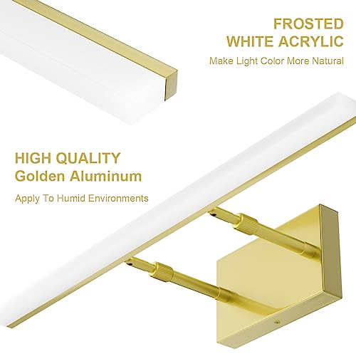Image of Aipsun Bathroom Vanity Light Brushed Gold Modern LED Vanity Lighting Over Mirror 24inch Adjustable Gold Wall Light for Bathroom (Cool White 5500K)