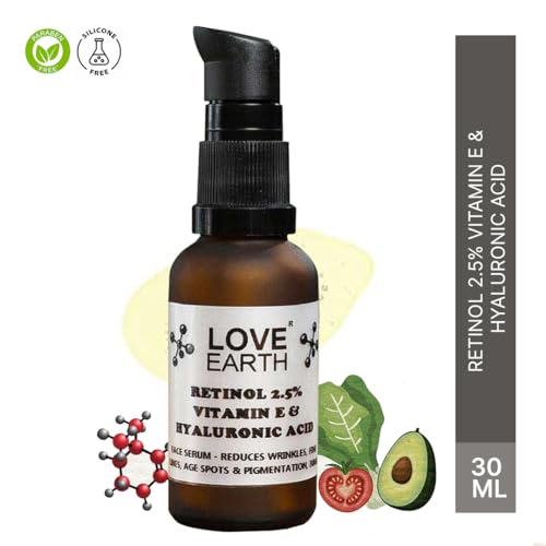 Image of Love Earth Retinol Serum For Reducing Wrinkles, Fine Lines & Pigmentation With Vitamin E & Hyaluronic Acid For All Skin Types 30ml