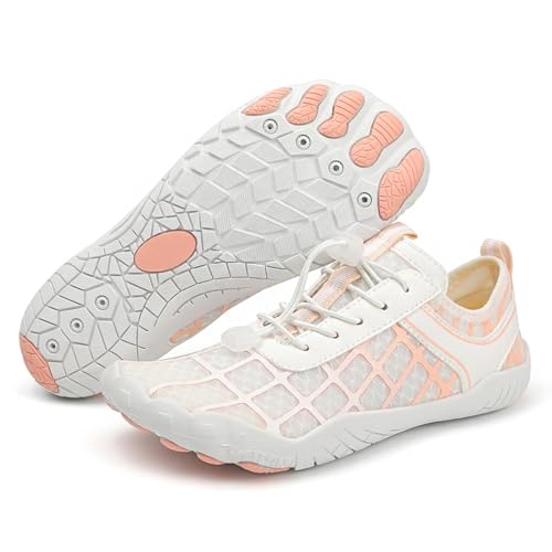 AONEGOLD Vattenskor män kvinnor barfotaskor snabbtorkande aquaskor badskor yoga lätta andningsbara snorkling surfing strandskor fitnessskor, Vit 806, 40.5 EU