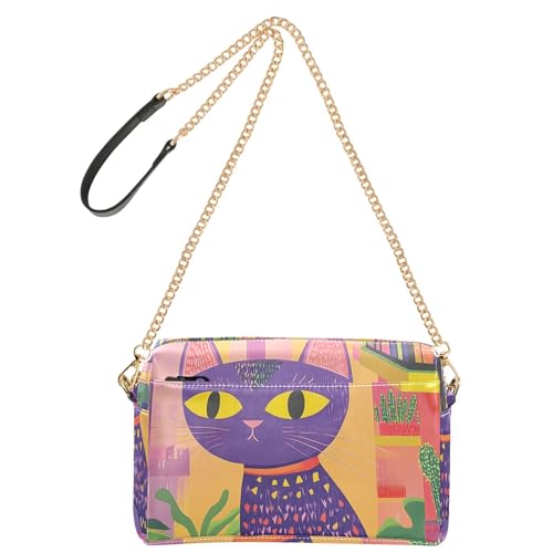Women Crossbody Bag Shoulder Handbag Cellphone Purse Abstract Cat Print, PU Leather Metal Chain Strap Water Resistant Zipper Closure