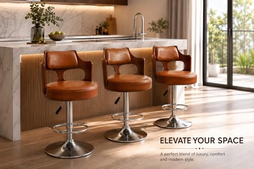 Image of Modern Salar Bar Stool with 360 Swivel | Height Adjustable Bar Chair | Counter Stool & High Chairs | Comfortable for Home, Office, Restaurant Bar, Cafe & Cash Counter - (Brown)