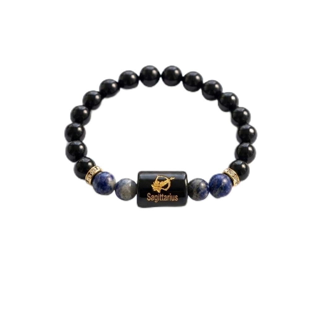 A&S Ventures Sagittarius Horoscope Dhanu Rashi Zodiac Bracelet with Original Black Onyx & Lapis Lazuli | Premium Natural Crystal Bracelet for Men & Women-image-47