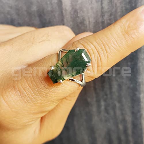 Sterling Silver Coffin Shape Moss Agate Ring - Gift for Her3
